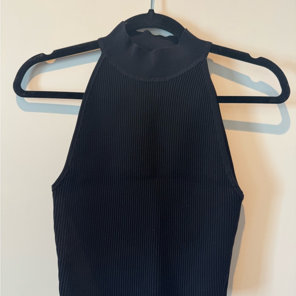 Babaton black sculpt knit mock neck halter top, size small